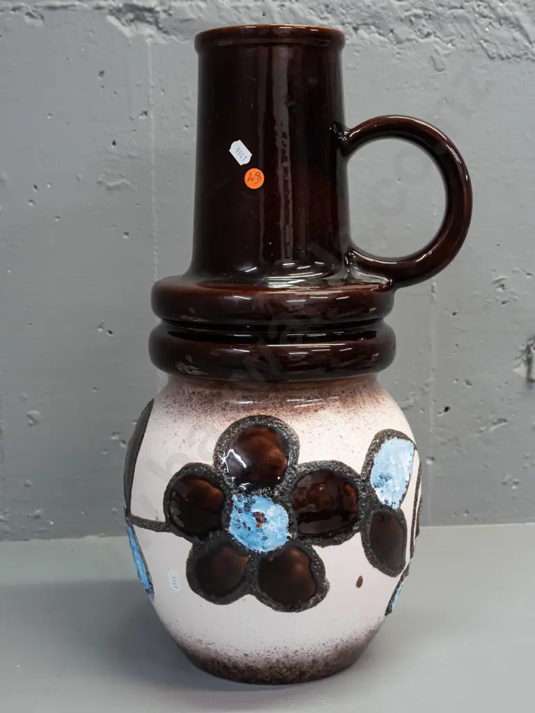 very large retro German pottery jug / vase in brown, blue and cream glaze H-485 D-200 Image 1++