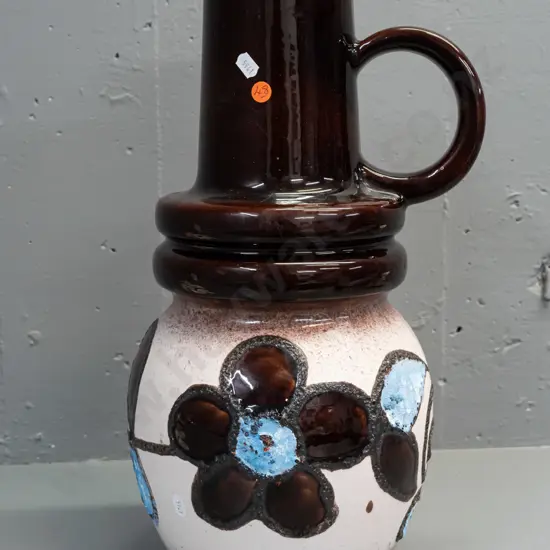 very large retro German pottery jug / vase in brown, blue and cream glaze H-485 D-200