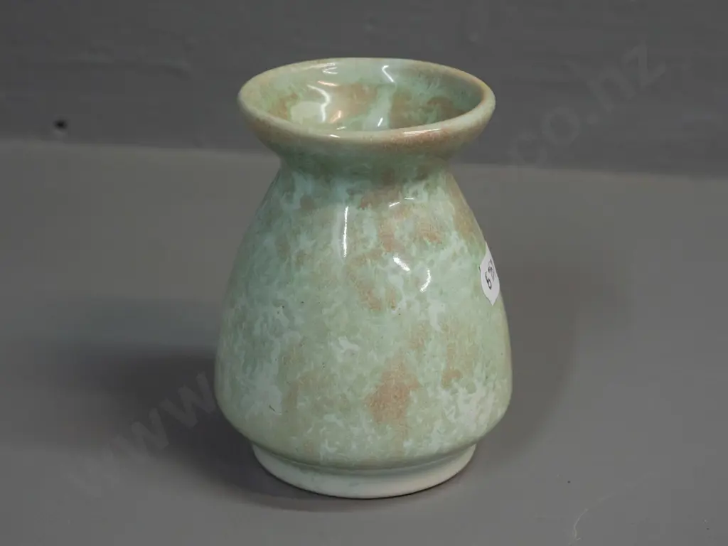 vintage small Crown Lynn vase H-95 with sponged trickle glaze, fraction mark on base 31/3 J Image 1++