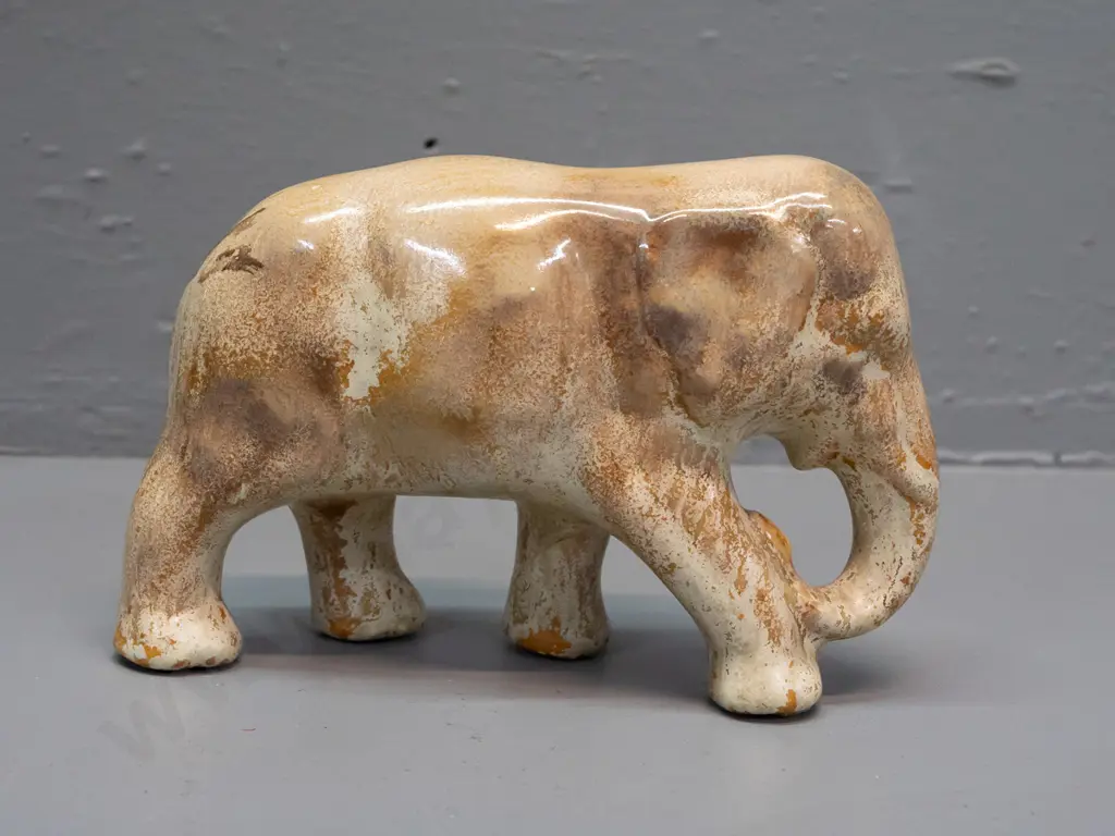 vintage trickle glaze elephant figure - made from Crown Lynn mould, possibly Crown Lynn - has manufacturing flaw - see Image 1++