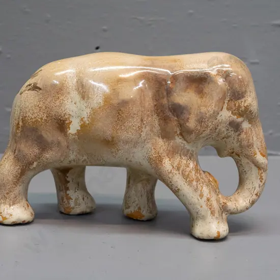 vintage trickle glaze elephant figure - made from Crown Lynn mould, possibly Crown Lynn - has manufacturing flaw - see
