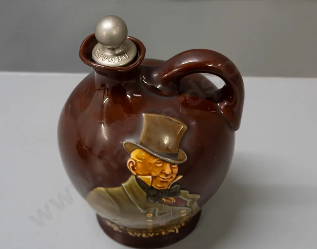 Royal Doulton Kingsware Dickens Micawber / Dewar's Whisky decanter with original metal and cork stopper H-220 Image 1++