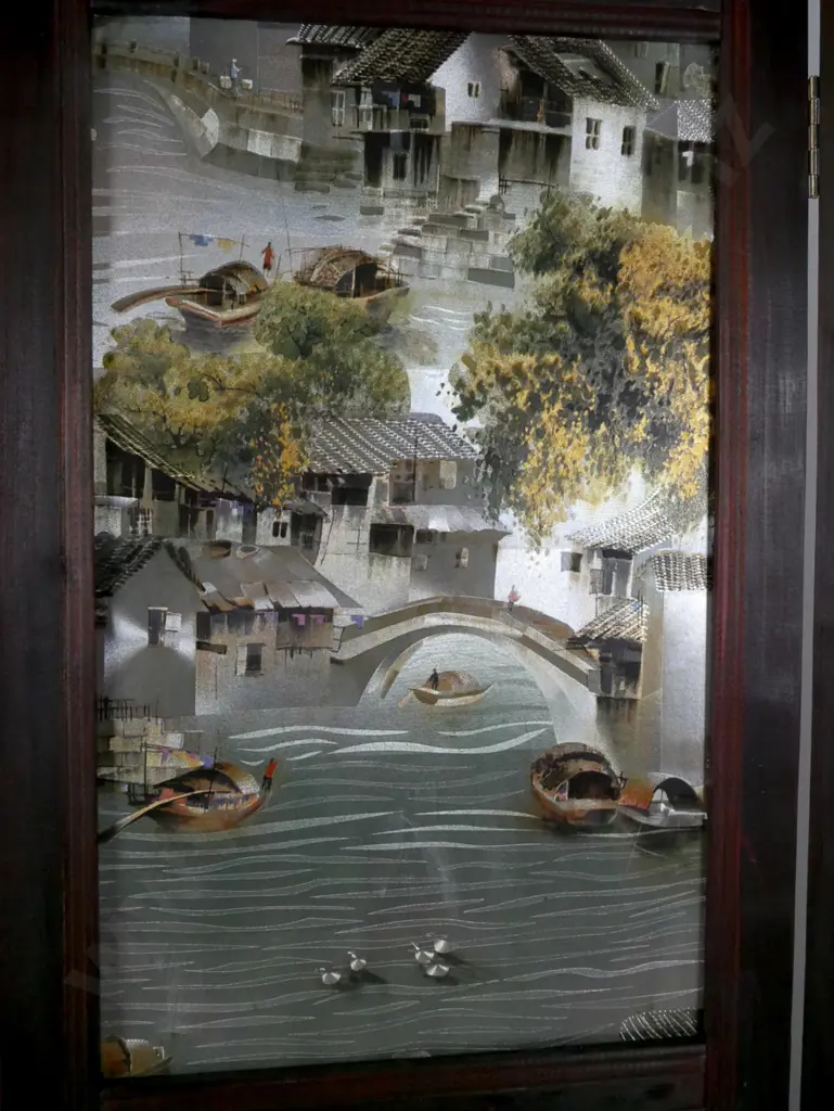 Chinese 4-fold reproduction standing screen w/ pierced sunburst bottom panels & pierced lotus top crests, printed Image 1++