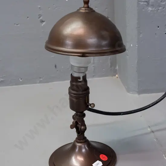 vintage small brass bedside lamp with enamel lined shade that clips onto bulb, "Spersom" markings, clip on base - going.