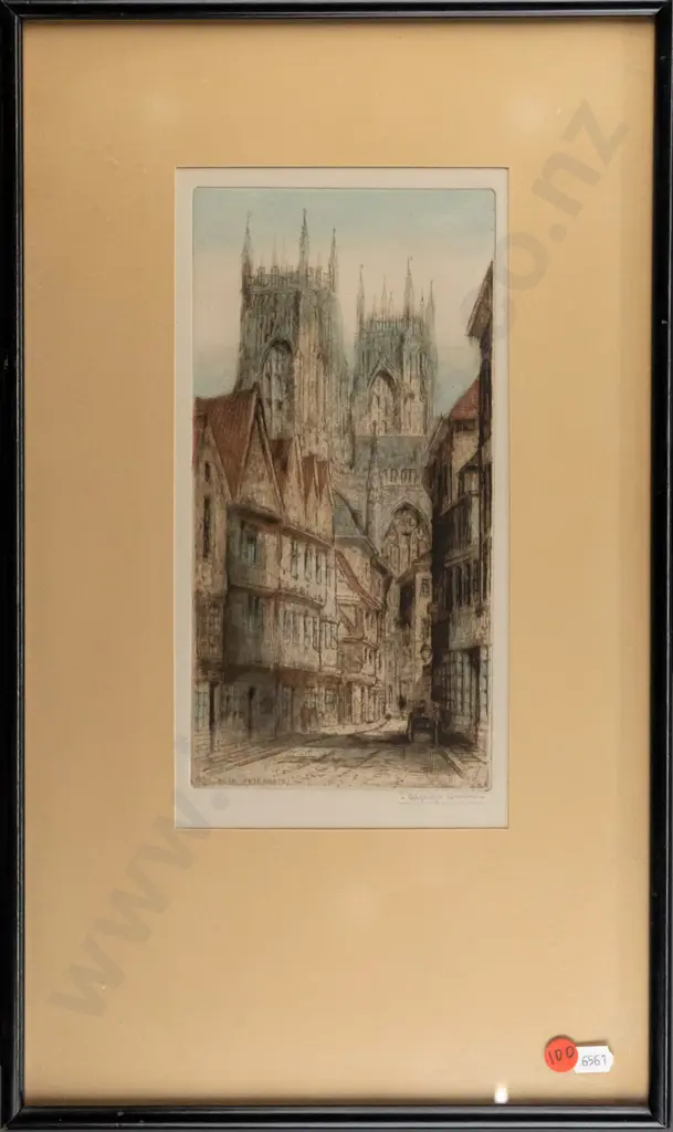 James Alphege Brewer - framed hand coloured etching "York (Petergate)" H245 W120 Image 1++