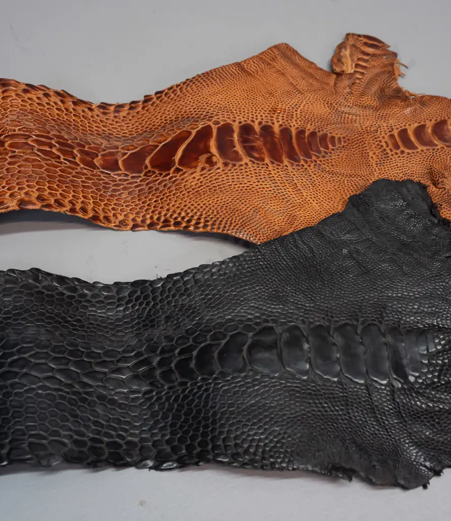 2 pieces of tanned ostrich leg leather - black one slightly longer L-475 Image 1++