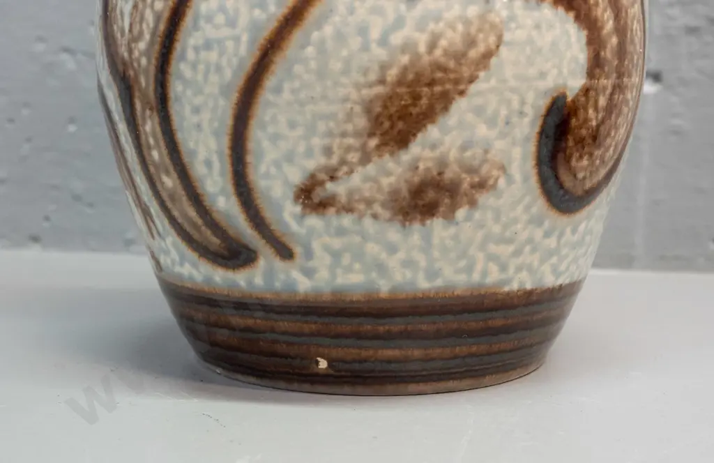 Titian Ware brown and gold trickle glaze jug No. 1351, German pottery vase & turned wood bottle vase with dark red Image 1++