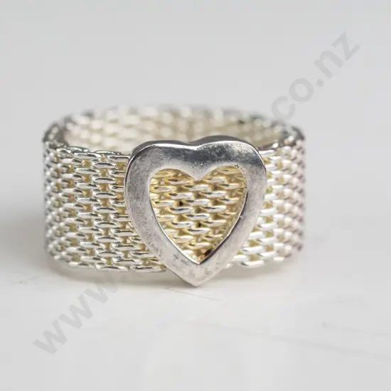 sterling silver mesh ring with heart stamped 925