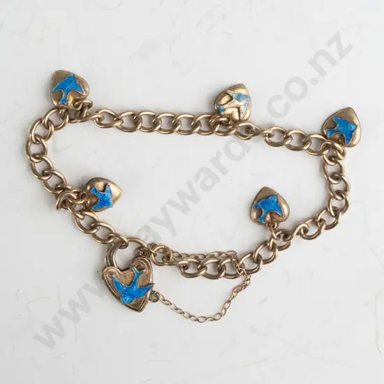 10ct gold lined blue bird bracelet with safety chain