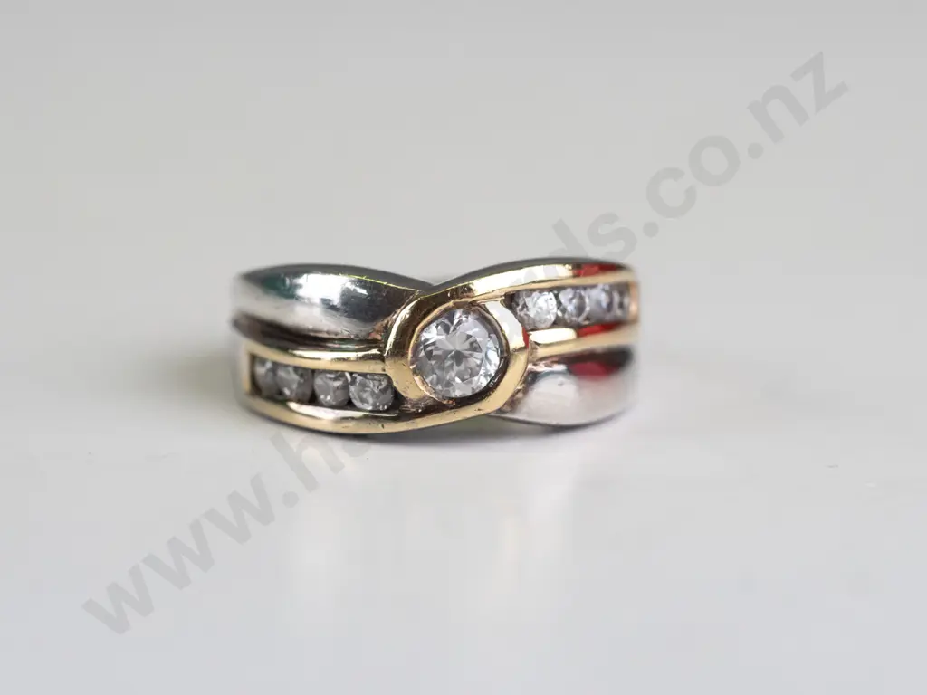 'sterling silver crossover cz ring stamped Image 1++