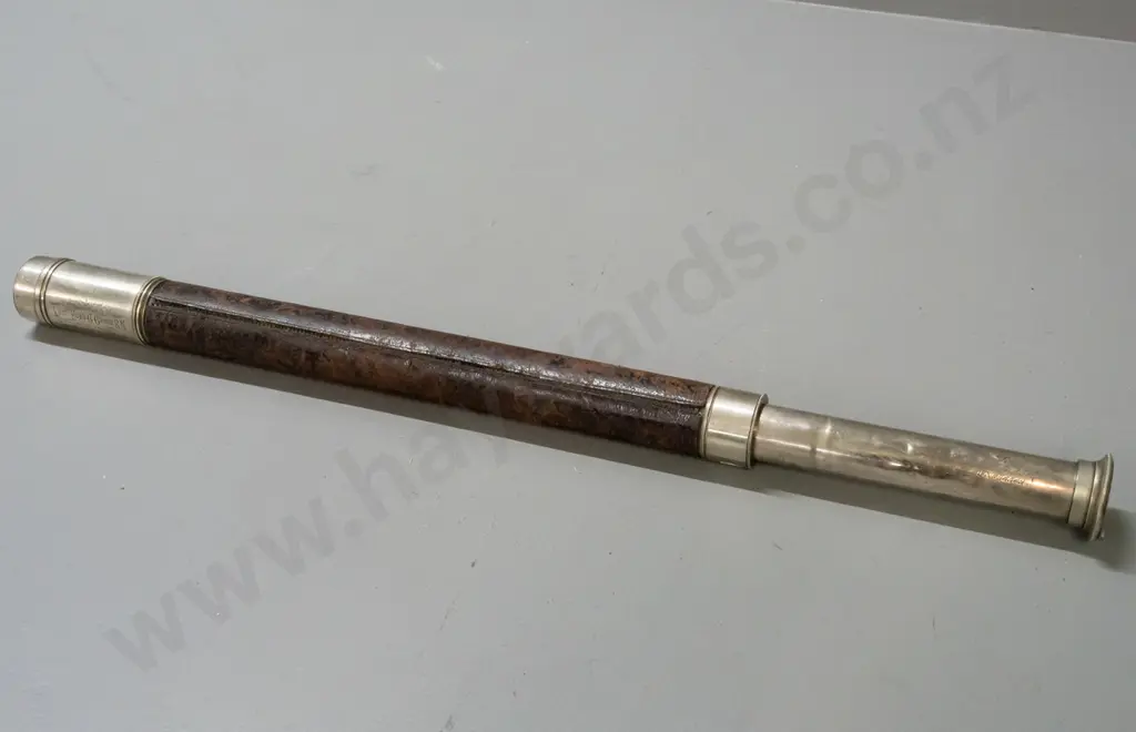 antique Ross London 2-section telescope with ornate 1896-7 prize inscription - some age wear and denting. Closed L-440 Image 1++