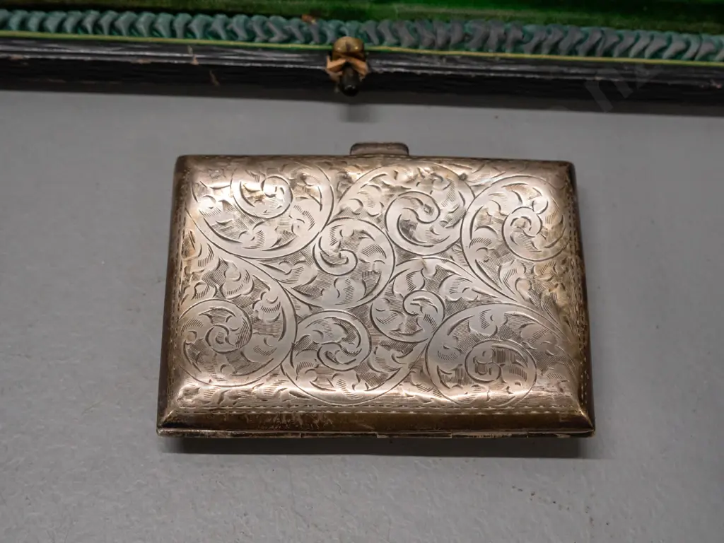 vintage cased shoe-horn with greenstone handle & sterling silver collar and a hallmarked & monogrammed sterling silver Image 1++