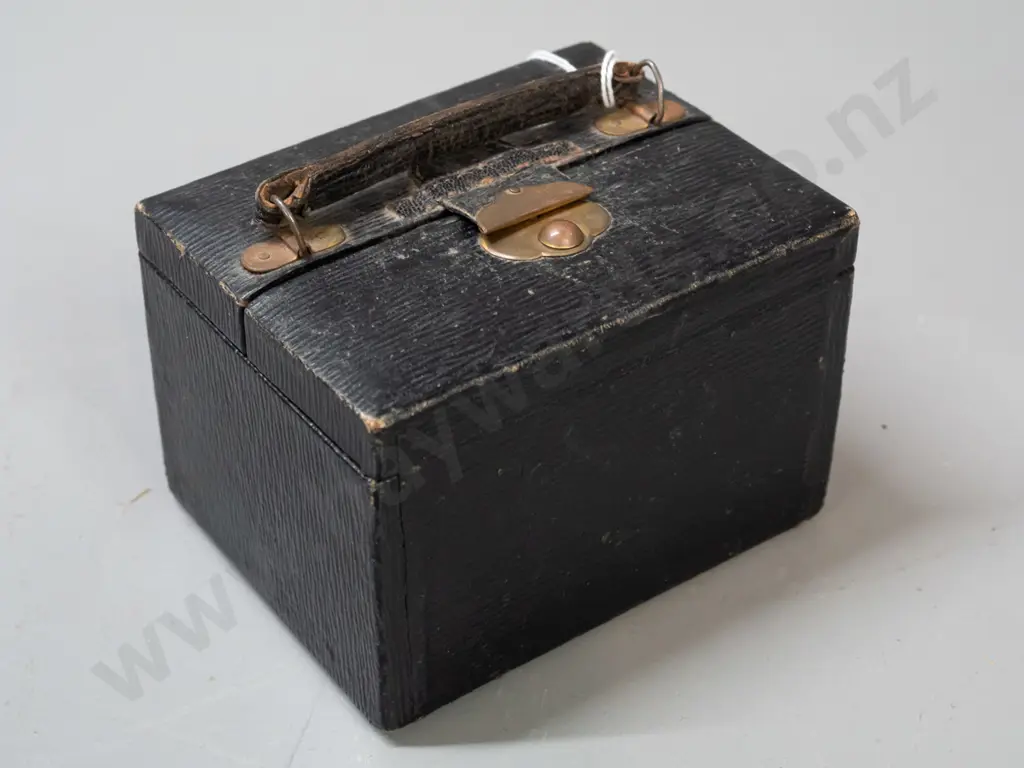 vintage fitted & lined travelling case with double hinged lids, with propelling pencil, comb, bevelled mirror, scent Image 1++