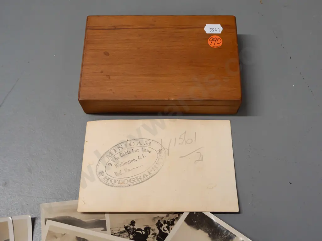 rimu cigarette box with assorted Rotorua souvenir photos and a Wellington street portrait photo - box 150 x 100 Image 1++