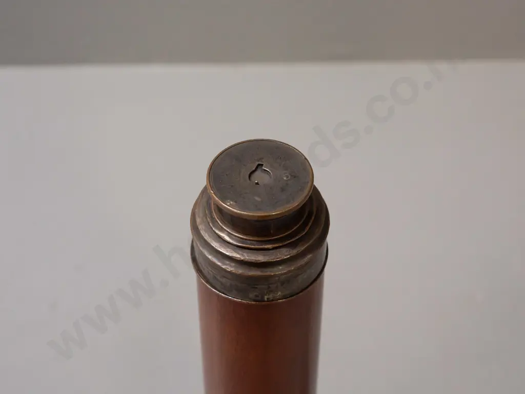 antique telescope with mahogany outer, brass eyepiece, silver plated copper inner sections, engraved Dollond London and Image 1++