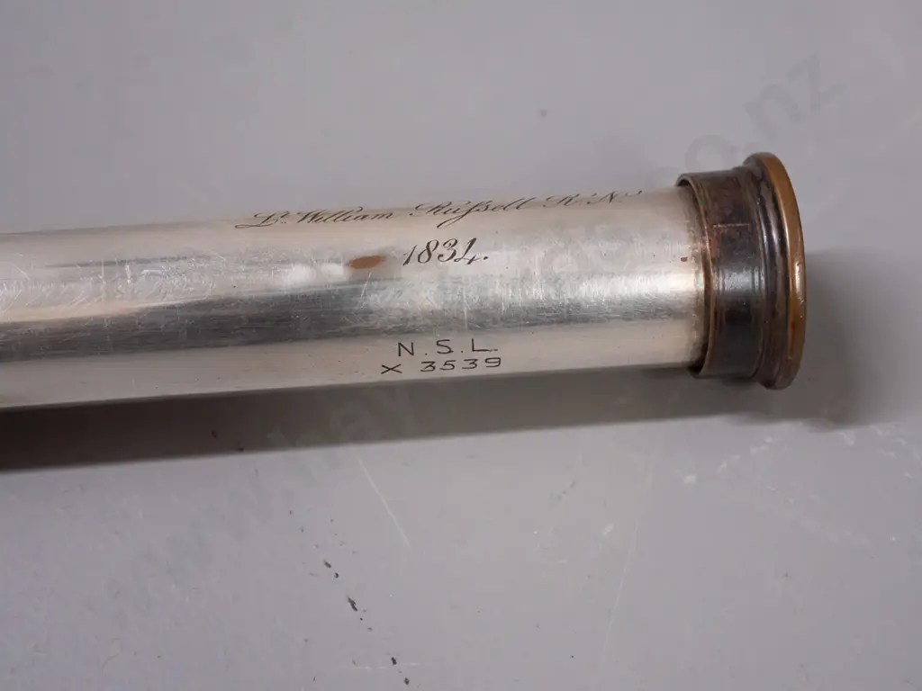 antique telescope with mahogany outer, brass eyepiece, silver plated copper inner sections, engraved Dollond London and Image 1++