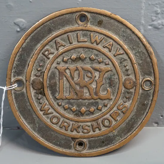 cast brass NZR Railway Workshops round plaque / cover plate D-160