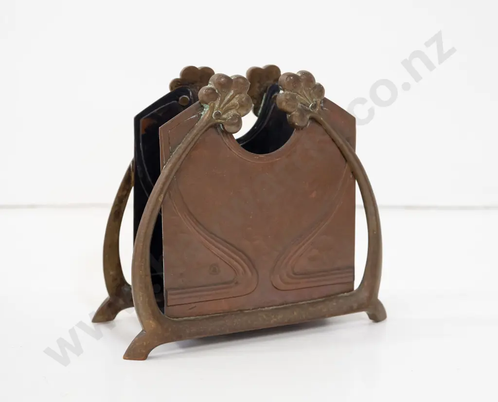 vintage art nouveau brass and beaten copper letter rack - WMF mark stamped in base, see photo H-110 W-120 Image 1++