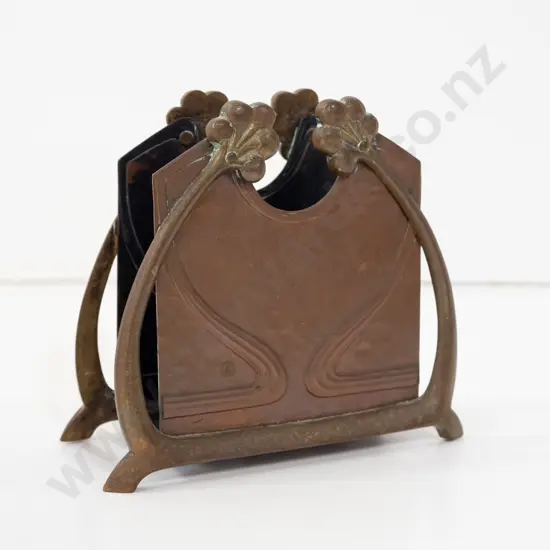 vintage art nouveau brass and beaten copper letter rack - WMF mark stamped in base, see photo H-110 W-120