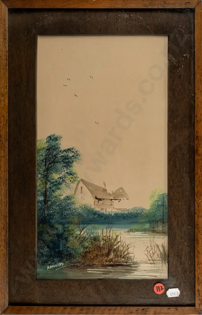 A Douglas - framed watercolour - house by river H320 W170 Image 1++