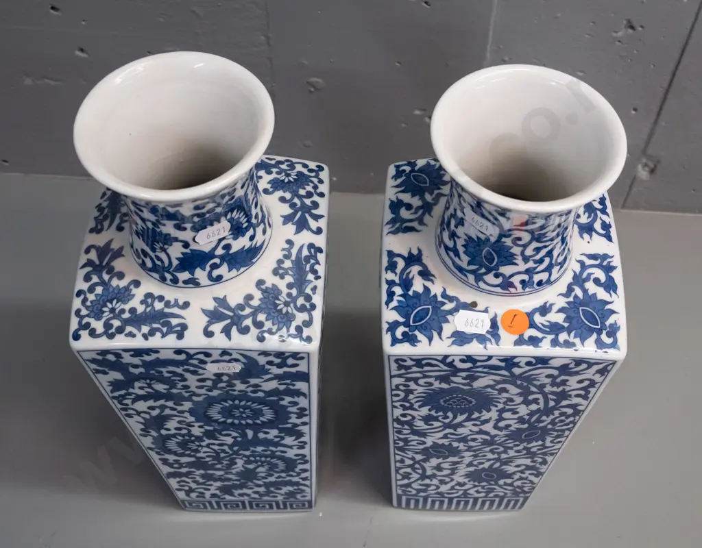 pair of Chinese blue and white floral motif slab sided bottle vases H-360 120x120 at widest Image 1++