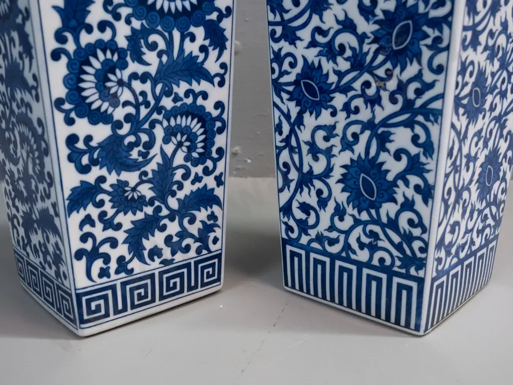 pair of Chinese blue and white floral motif slab sided bottle vases H-360 120x120 at widest Image 1++