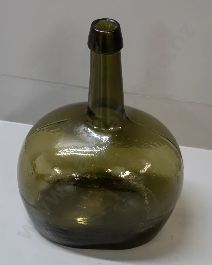 large green glass bottle - squat oval shape H-330 W-220 Image 1++