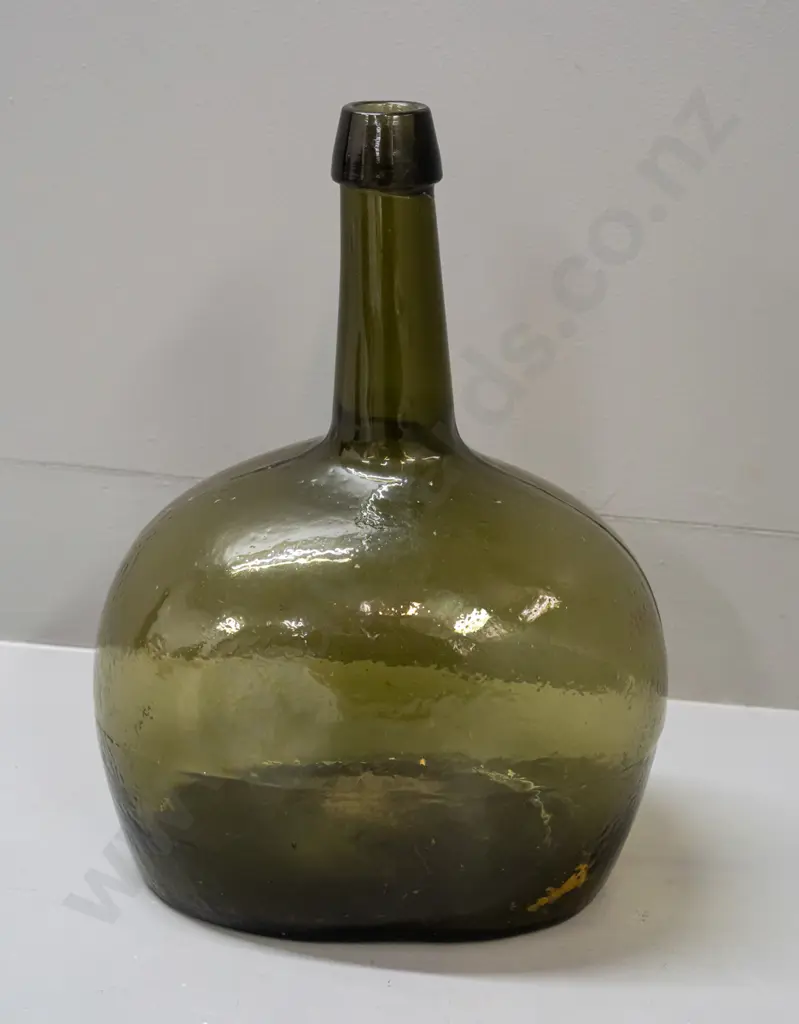 large green glass bottle - squat oval shape H-330 W-220 Image 1++
