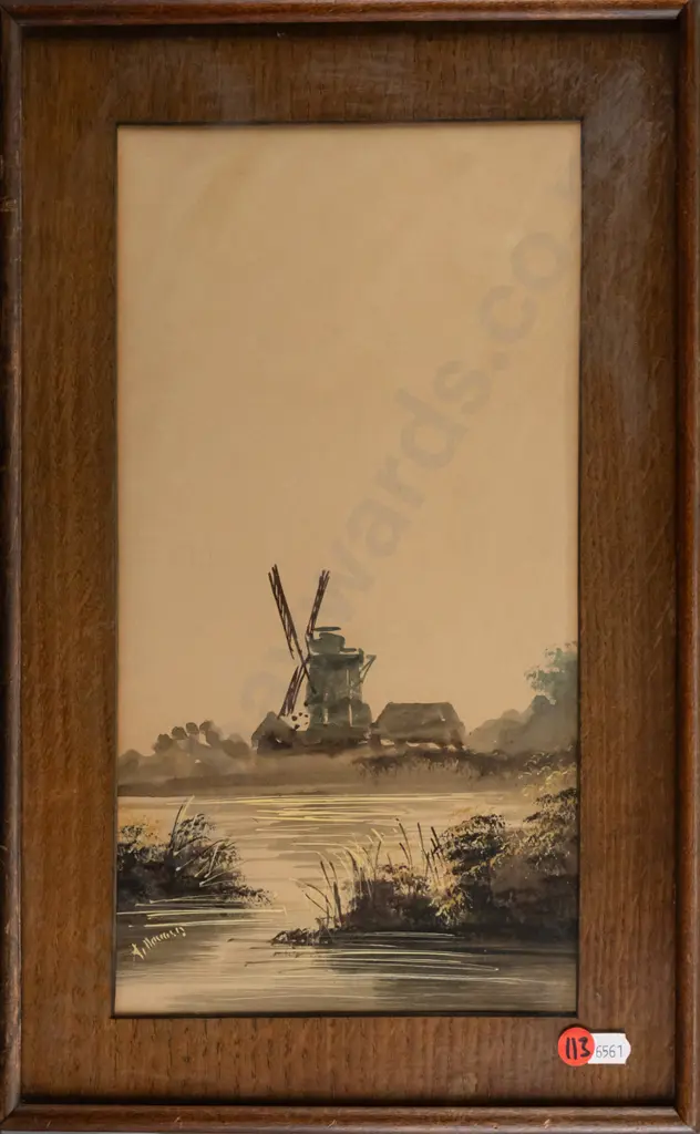 A Douglas - framed watercolour - windmill H320 W170 Image 1++