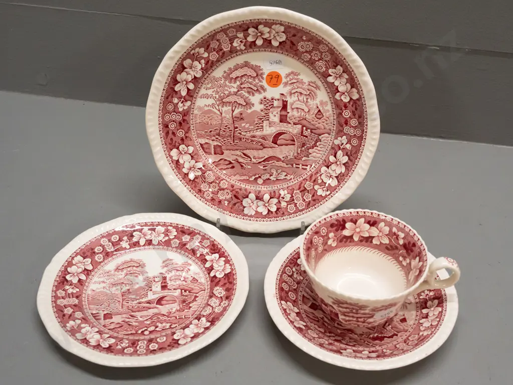 Spode Pink Tower trio and plate D-200 Image 1++