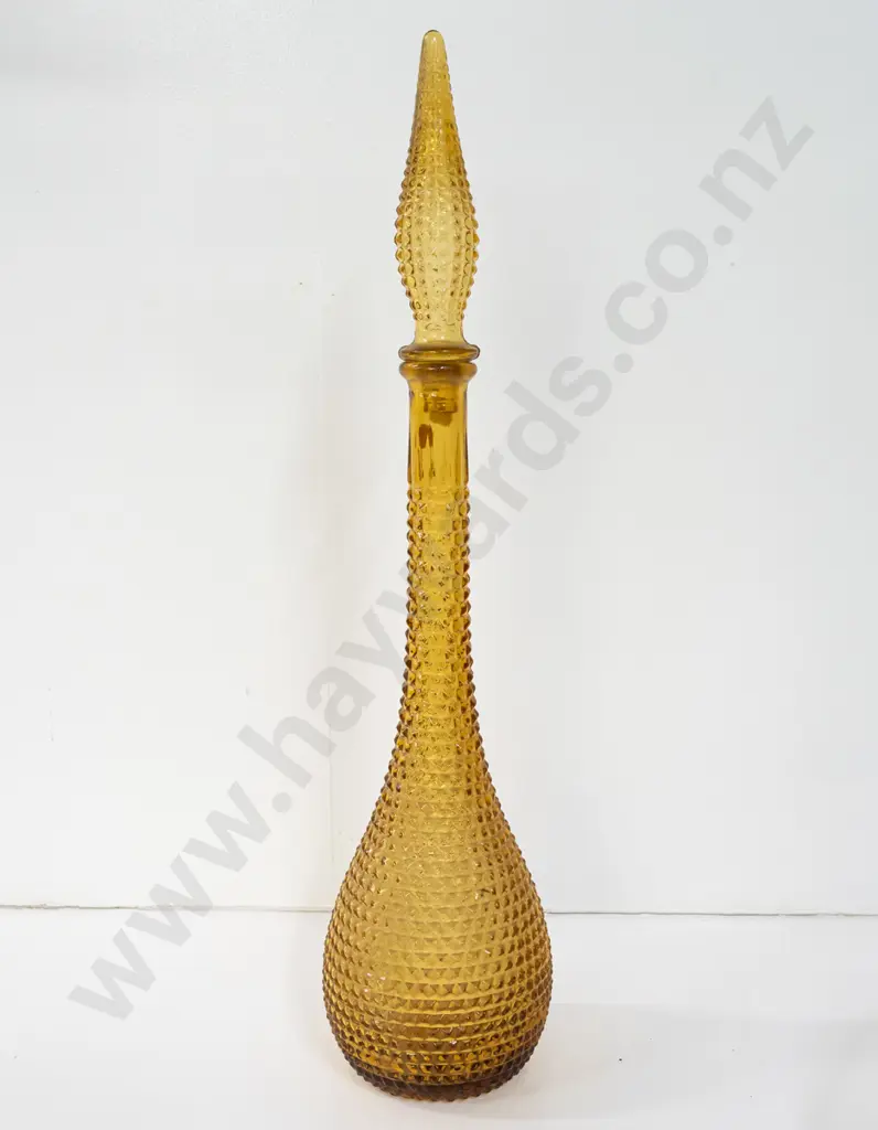 yellow glass genie bottle with hob nail pattern glass, missing stopper nylon inner H550 Image 1++