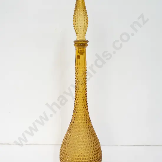 yellow glass genie bottle with hob nail pattern glass, missing stopper nylon inner H550
