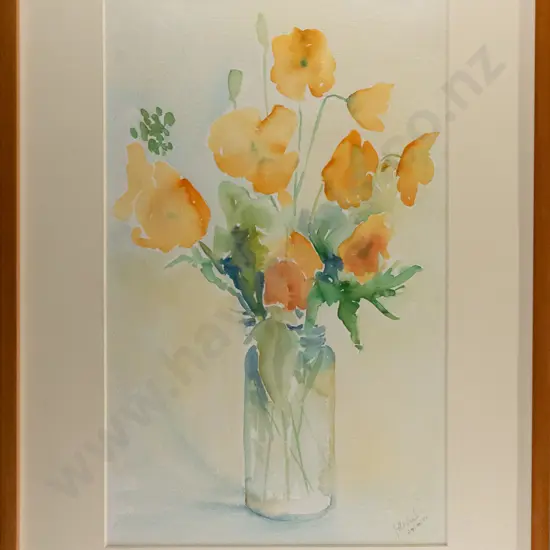 JH Ward '88- framed watercolour - flowers in vase H470 W280