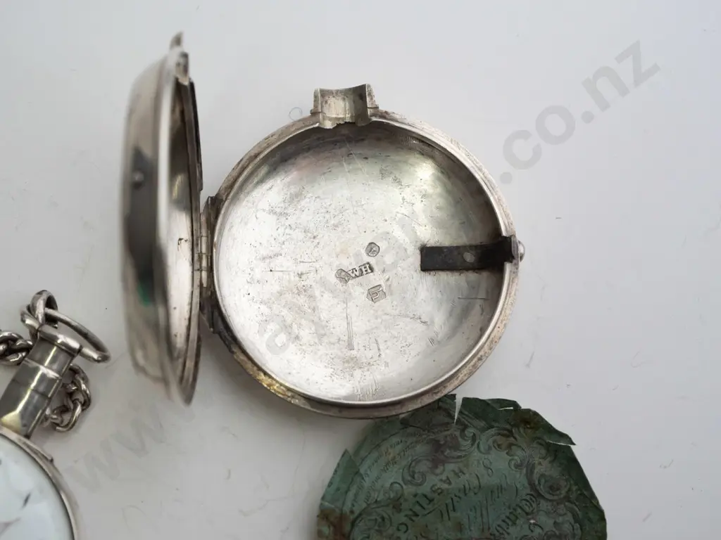 sterling silver pocket watch on fob chain (outer case 41.8gm, watch case and chain 74gm) - going Image 1++