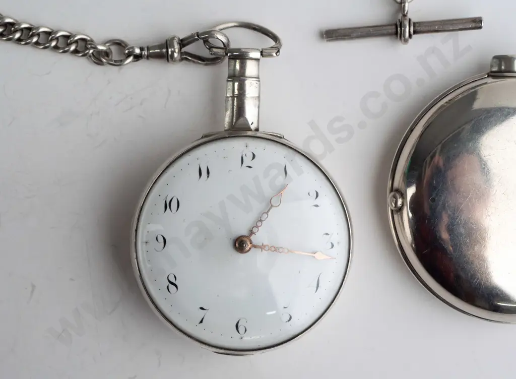 sterling silver pocket watch on fob chain (outer case 41.8gm, watch case and chain 74gm) - going Image 1++
