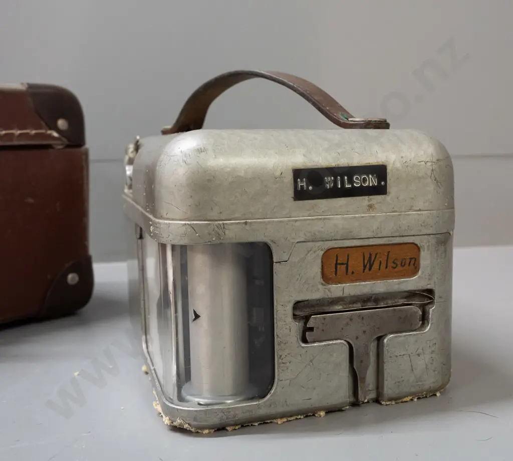 STB Swiss pigeon-racing time clock with carry case and bag of paper tags - some wear, decaying foam residue from case. Image 1++