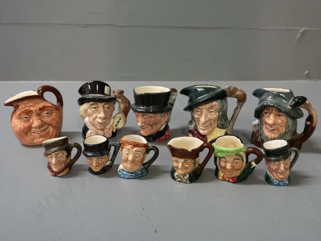 11 Royal Doulton small character jugs - 5 medium H-65 and 6 miniature Image 1++