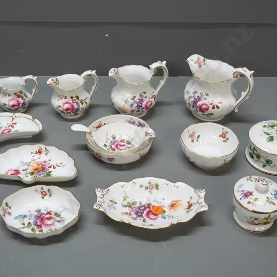 assorted Derby Posies - tea strainer and dish, 5 dishes, 4 jugs in graduated sizes, Hammersley & Countess lidded