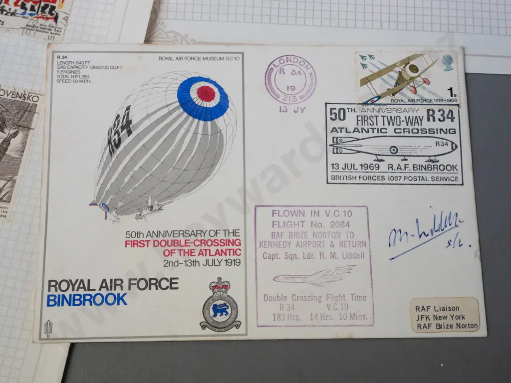 assorted English and European stamps and an English Royal Air Force first double Atlantic crossing first day cover Image 1++