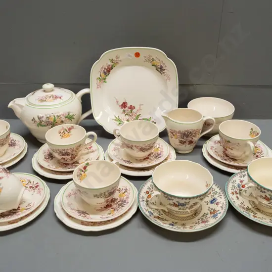 vintage Copeland Spode floral tea ware - 22-piece tea set plus 2 "Royal Jasmine" breakfast cups and saucers. Cake plate