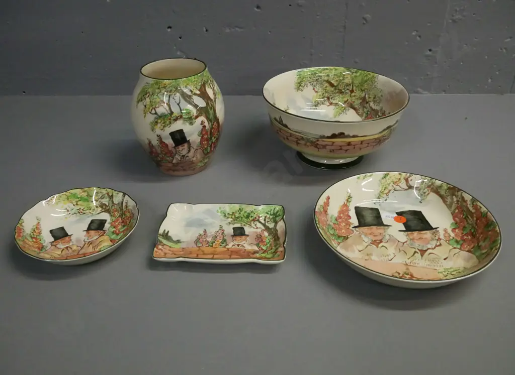 5x Royal Doulton Zunday Zmocks: footed bowl, vase, round dish, rectangular dish, bowl. Vase H-150 D-110 Image 1++