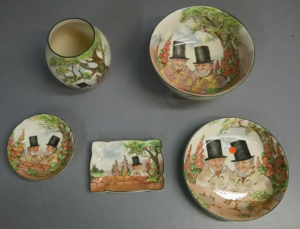 5x Royal Doulton Zunday Zmocks: footed bowl, vase, round dish, rectangular dish, bowl. Vase H-150 D-110 Image 1++