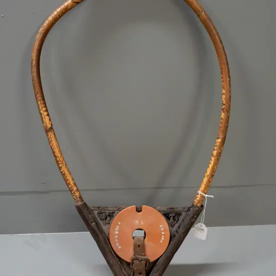 vintage railway tablet holder with replacement tablet marked Oamaru & Waiareka - with  bamboo hoop. Age and paint wear,