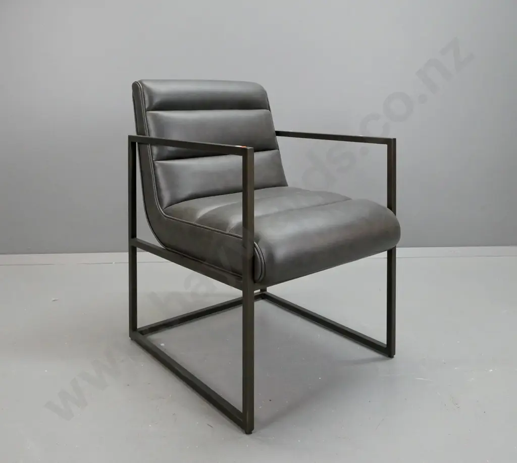 contemporary Thomas Bina design leather upholstered metal framed chair, made for Rochdale Spears Co Ltd. marked Made in Image 1++