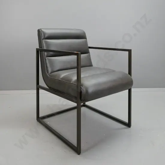 contemporary Thomas Bina design leather upholstered metal framed chair, made for Rochdale Spears Co Ltd. marked Made in
