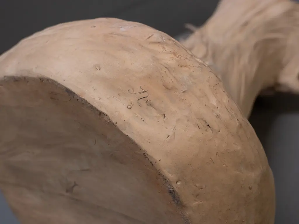 large art nouveau bisque pottery vase - maiden figure with doves, unknown mark on base. Minor chip to one bird, firing Image 1++