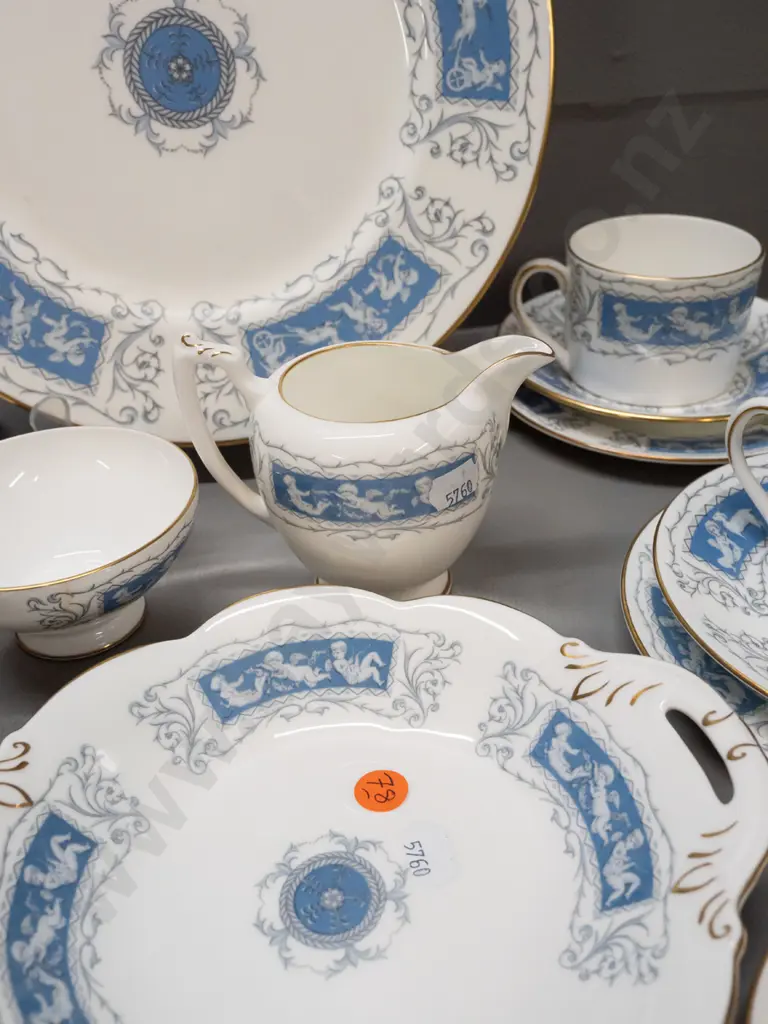 Coalport Revelry tea and coffee ware - cake plate, 3 coffee cans & saucers, 2 teacups & saucers, cream & sugar, etc. - Image 1++