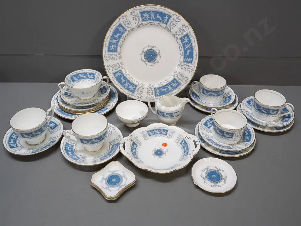 Coalport Revelry tea and coffee ware - cake plate, 3 coffee cans & saucers, 2 teacups & saucers, cream & sugar, etc. - Image 1++