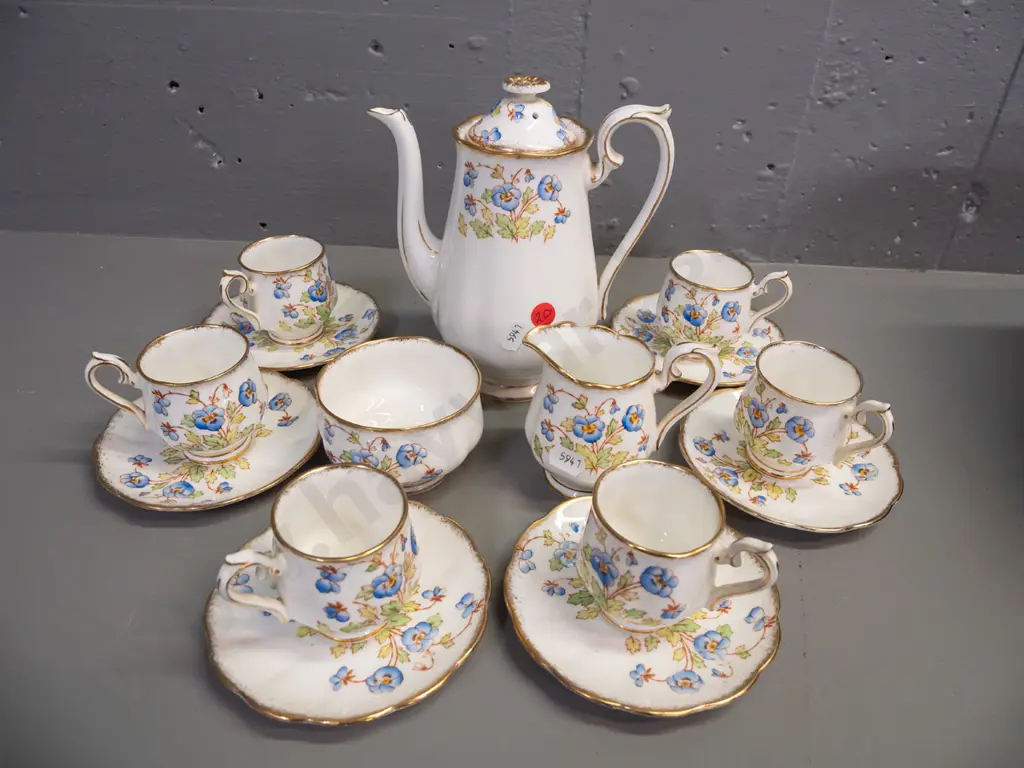 Royal Albert floral and gilt 15-piece coffee set - some staining inside some pieces. Image 1++