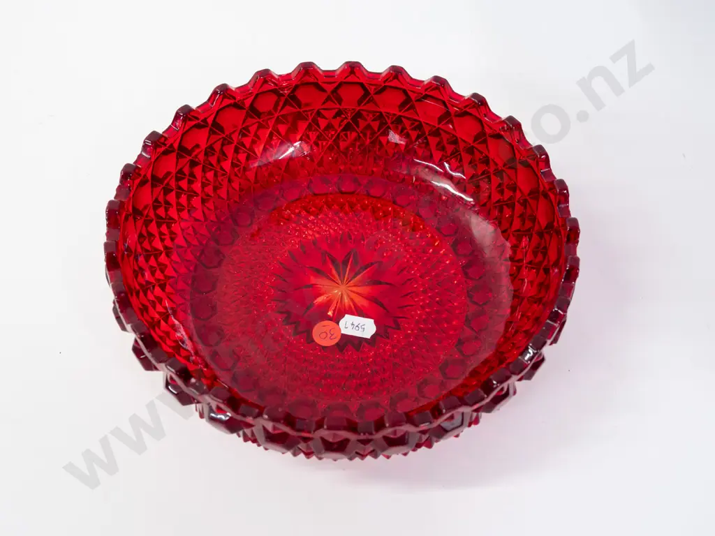 vintage red hobnail pattern glass bowl H-65 D-220 Image 1++